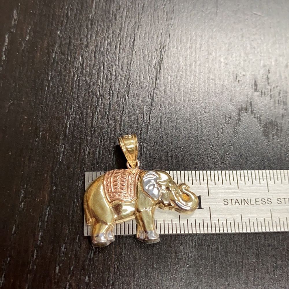 14K tri color Gold Elephant Pendant - Picture 7 of 12